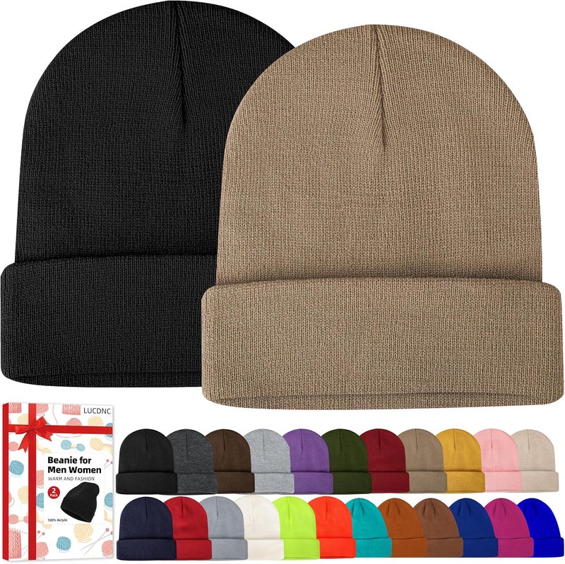 lucdnc Beanies for Men Women 2 Pack Fall Winter Men's Hats Unisex Warm Knit Skullies Beanies Soft Ski Caps - Image 1